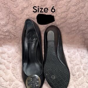 Tory Burch Black Flats with Silver Logo